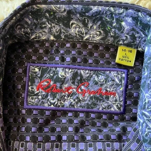 Robert Graham Shirt Flip Cuff Button Up Purple Pattern Youth Large 14-16 - Picture 8 of 11